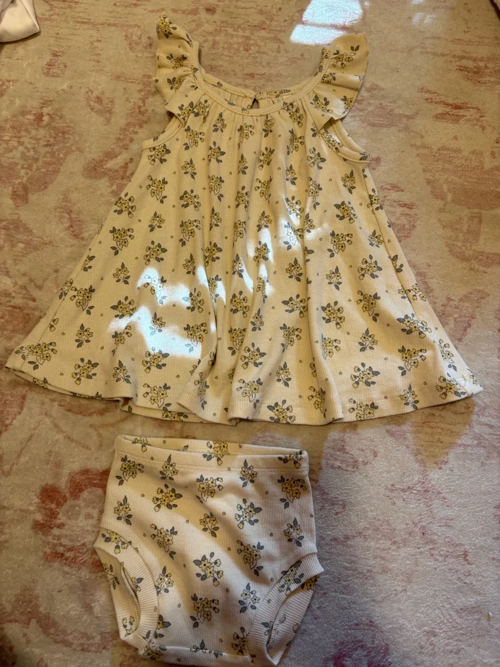 NWOT Quincy Mae Cream & Yellow Floral Print Dress and Bloomer